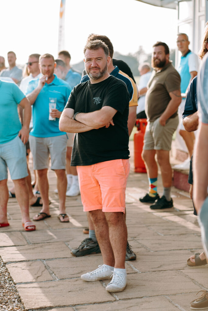 Rowcroft golf day 2023 man in pink shorts