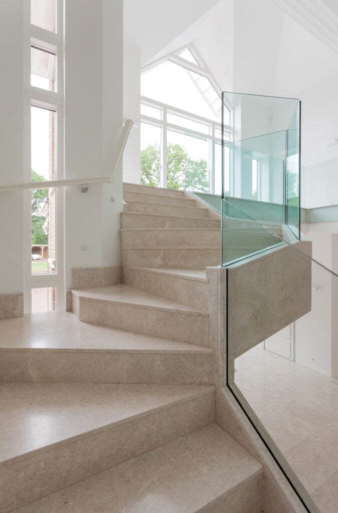 Lady walk marble stairs